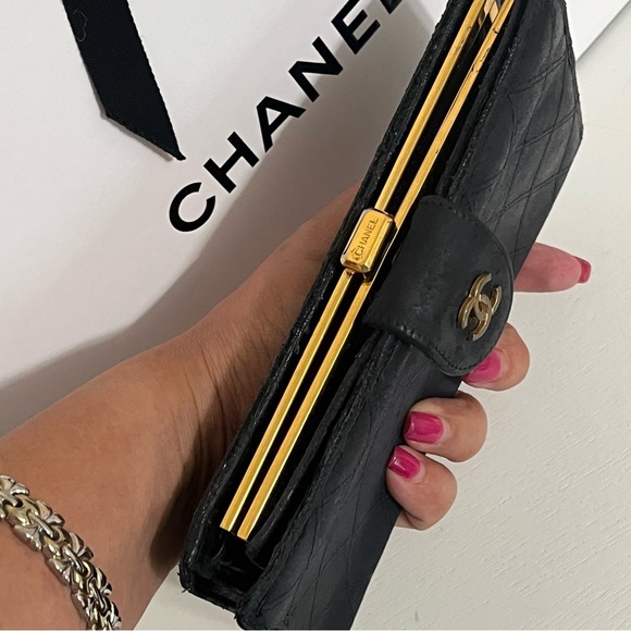 Chanel Vintage Black Quilted Lambskin Leather Wallet and Chanel Shopping Bag - Picture 14 of 15